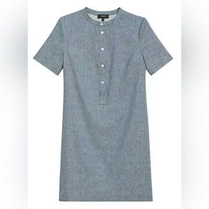 355 NWT THEORY SzP SHORT SLEEVE TRAPEZE STRETCH CHAMBRAY DRESS LINEN DENIM